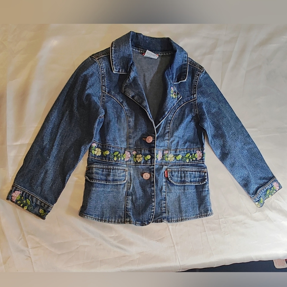 Embroidered Denim Jacket with Floral Accents